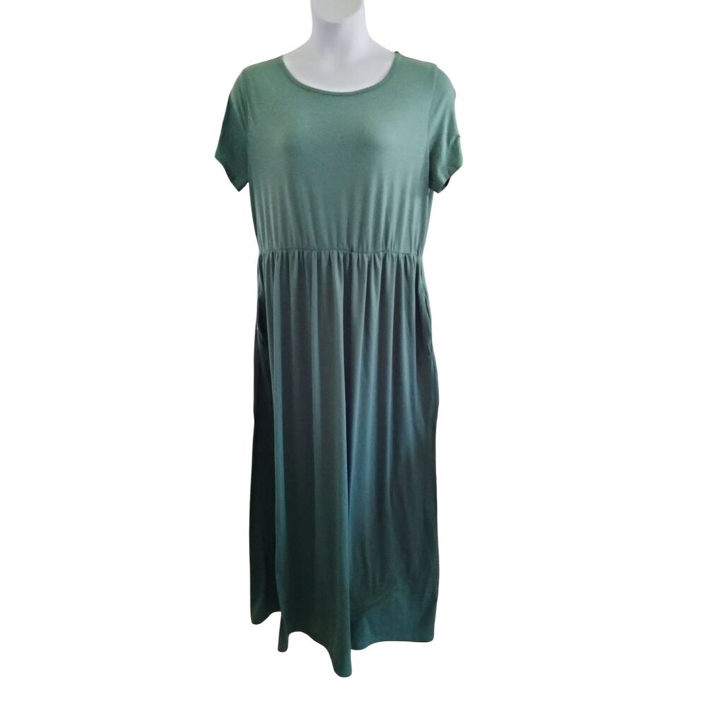 Nemidor Size XXL Maxi Dress Womens Green Short Sleeves Soft Fabric Pockets - Picture 2 of 11